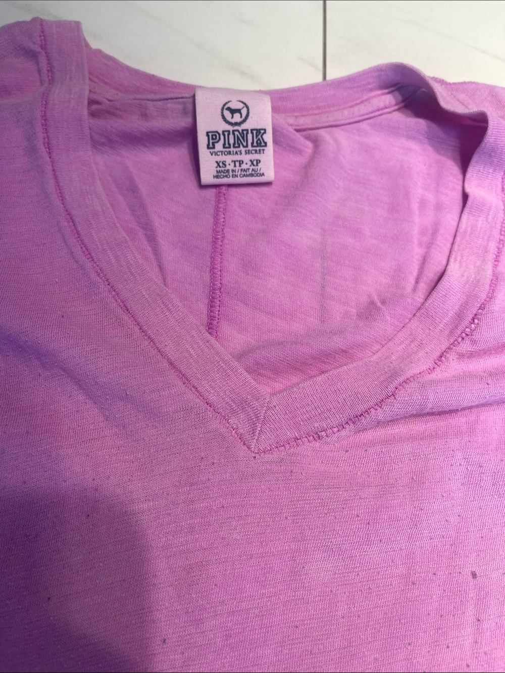 PINK Victoria's Secret Lavender/Pink V-Neck Tee - Y2K